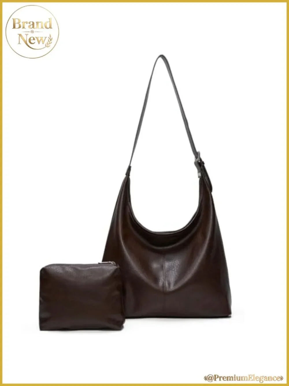 Vegan Leather Hobo Bag Laptop Tote with Pouch